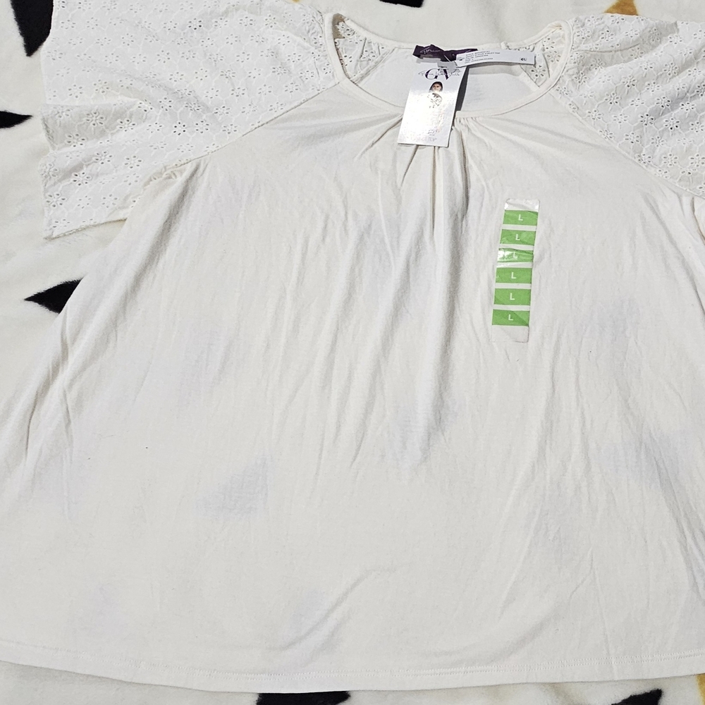 White Eyelet Sleeve Women's Top